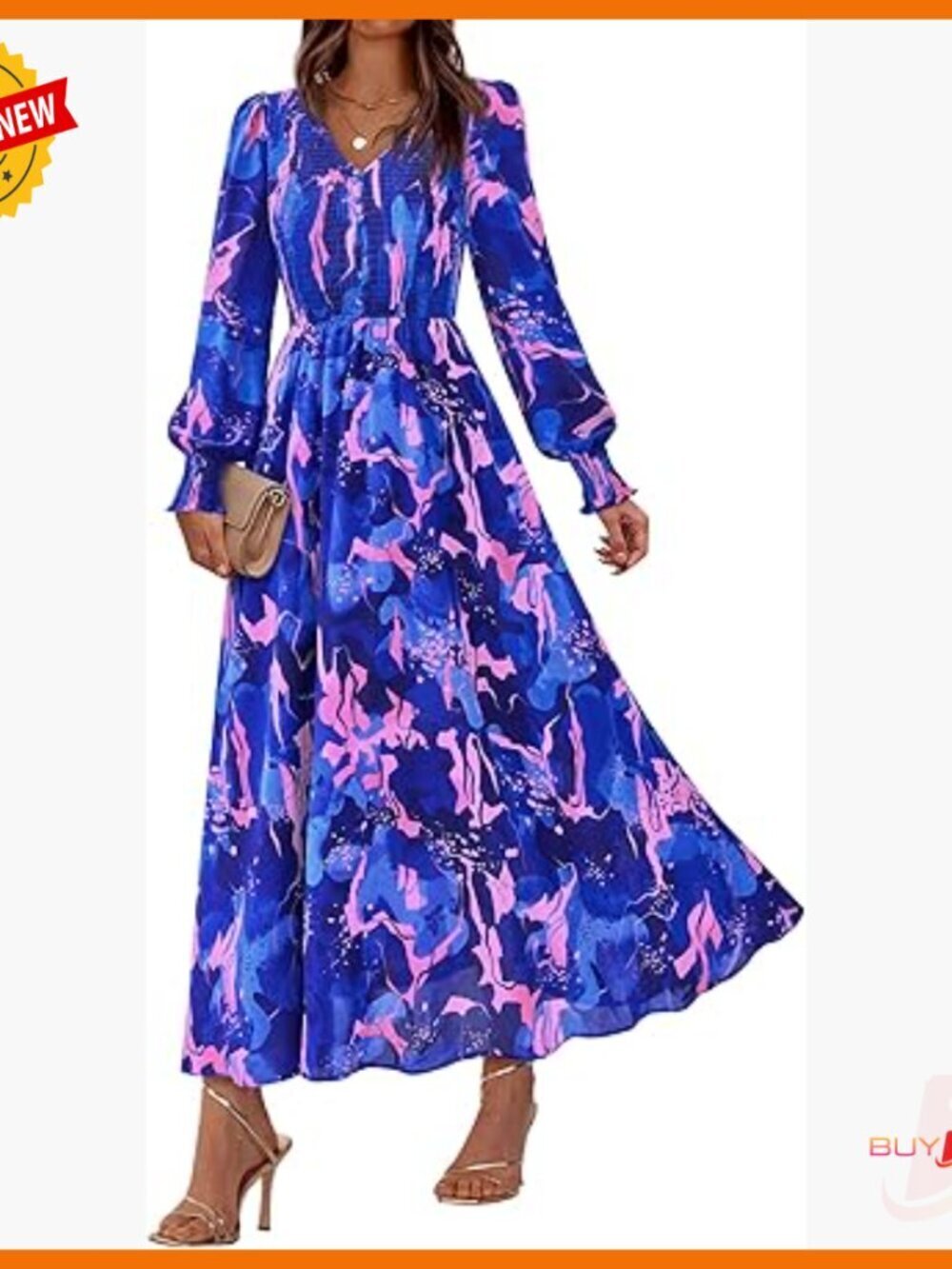 Floral V-Neck Long Sleeve Maxi Dress Formal Boho Wedding Guest
